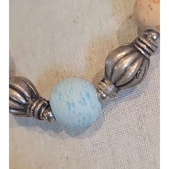 Ethnic Chunky Clay Beaded Boho Necklace Turquoise Pink Terracotta Clay 20 " - Picture 4 of 8